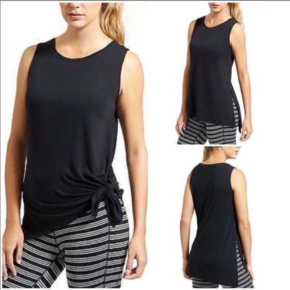 ATHLETA Black Side Split Oversized Athletic Tank Top Athleisure Workout Tank Top - Picture 1 of 6